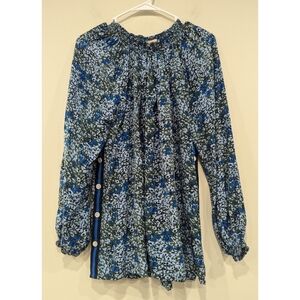 Rungolee Savannah Full Sleeve Silk Blouse In Olive Poppy Fields Size Large